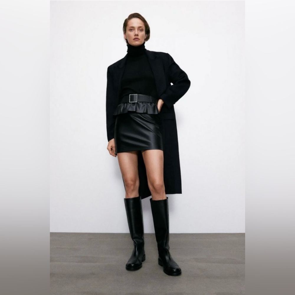 NWT Zara Belted Black Faux Leather Skirt - Small